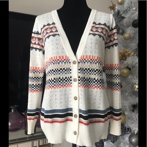 Pendleton Linen V-Neck Cardigan Sweater S